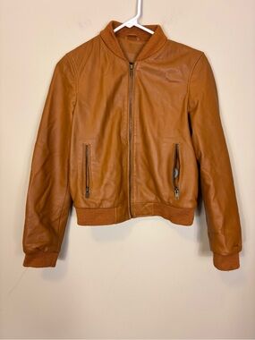 Wanderers Travel Co Women Tan 100% Full Grain Leather Bomber Jacket Size 8